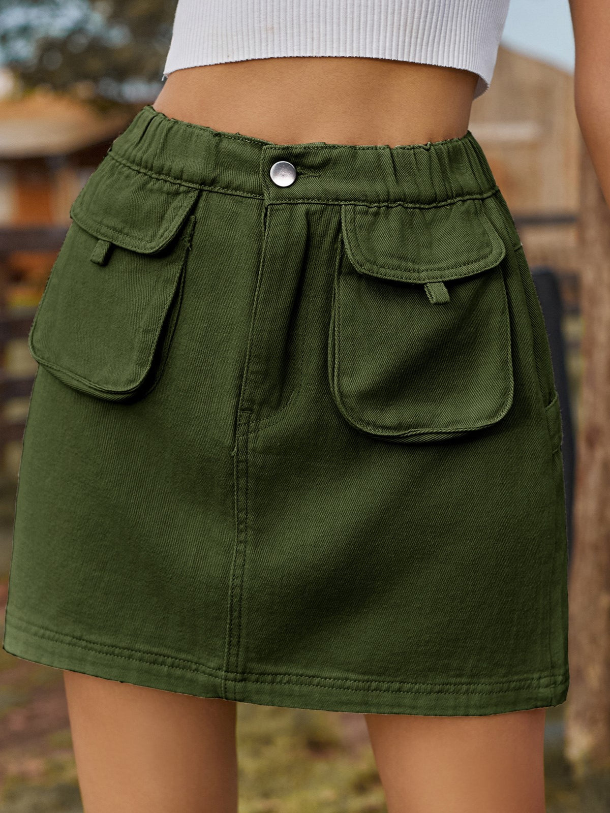 Washed Twill Utility Pocket Mini Skirt - Green