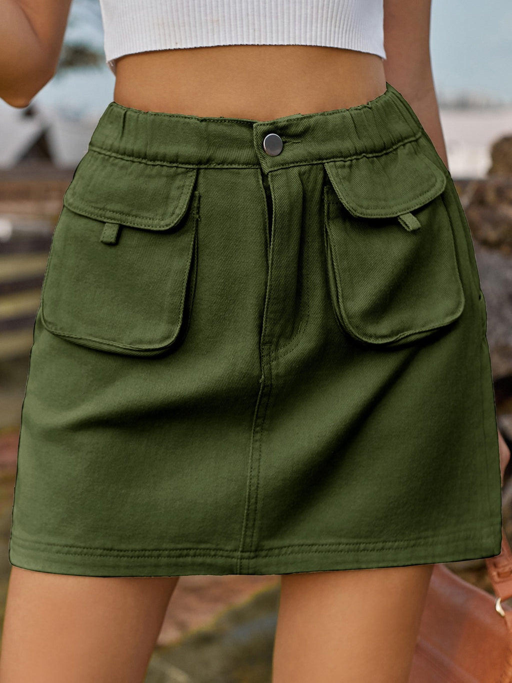 Washed Twill Utility Pocket Mini Skirt - Green - 1