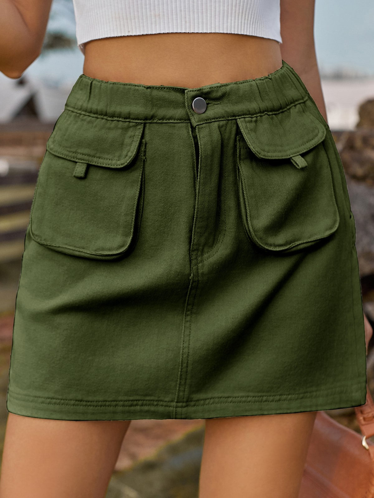 Washed Twill Utility Pocket Mini Skirt - Green - 1
