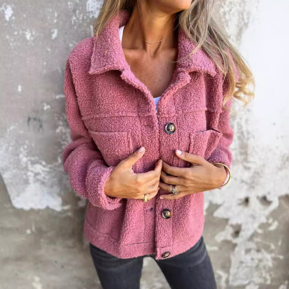 Teddy Sherpa Button Front Pocket Coat - Pink