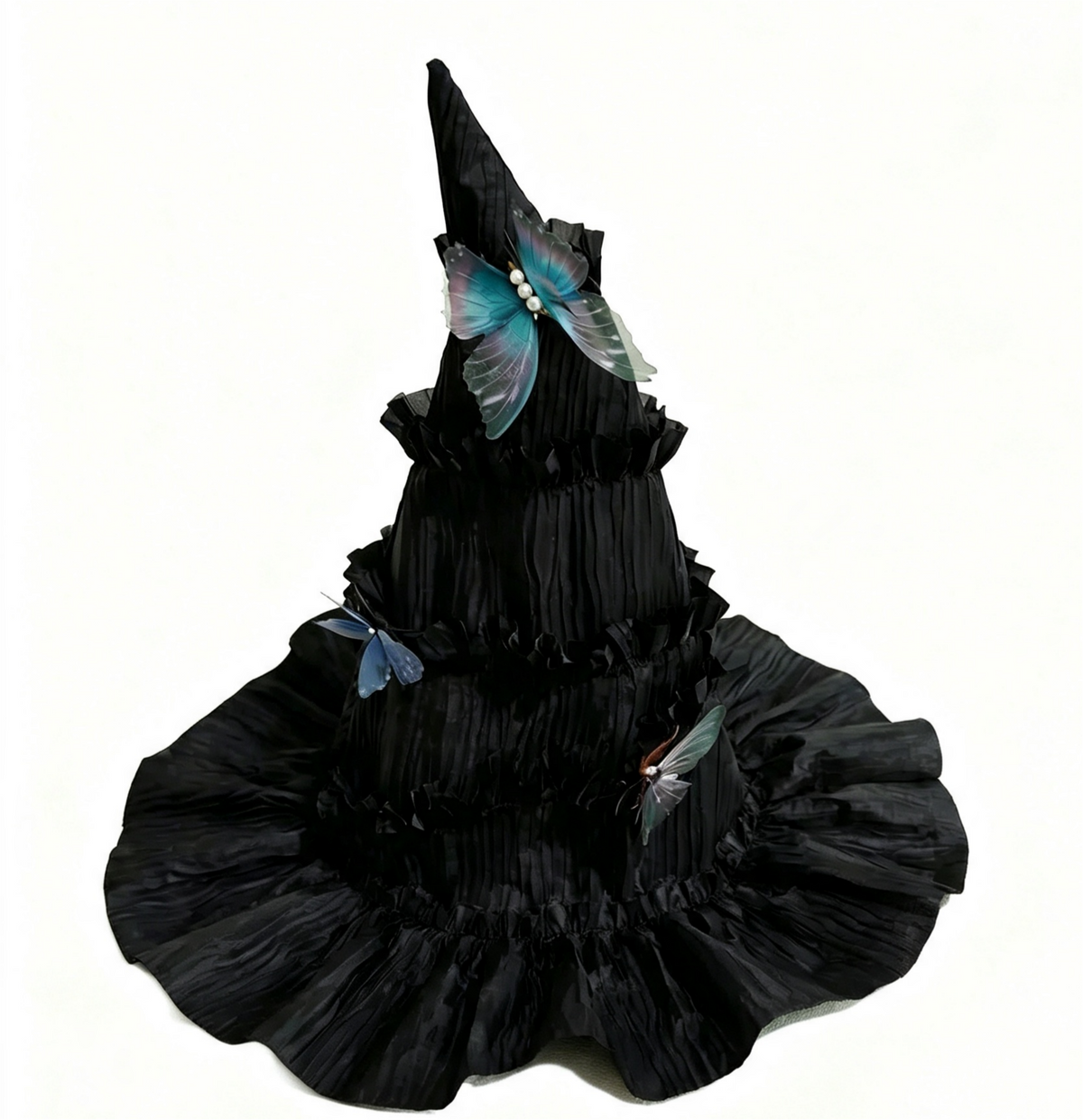 Ruffled Witch Hat With Detachable Butterflies - Black - 1