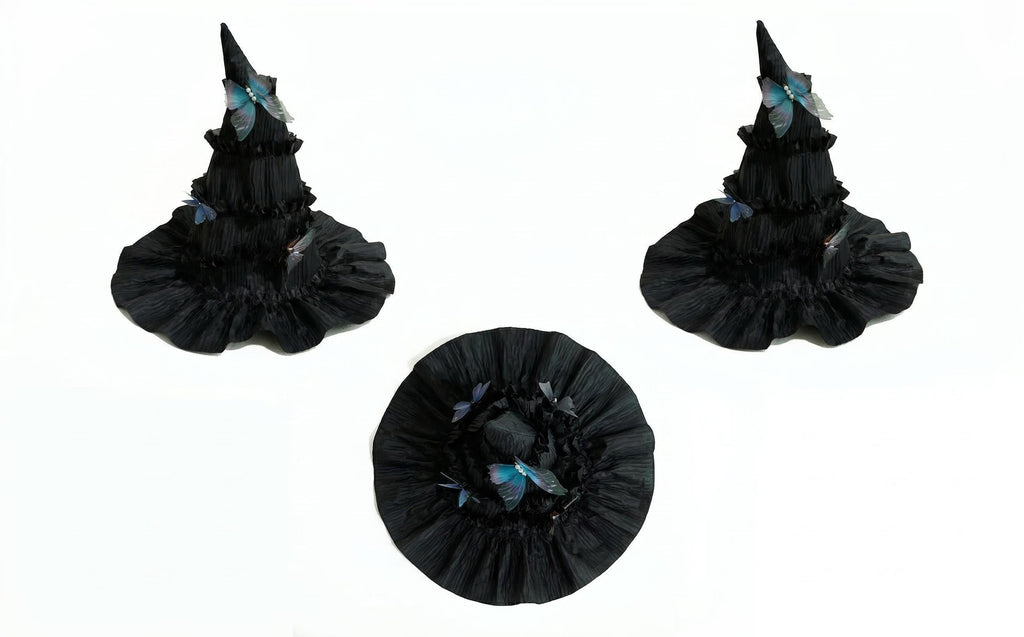 Ruffled Witch Hat With Detachable Butterflies - Black - 3