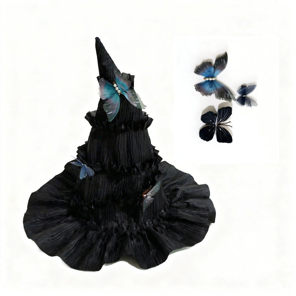 Ruffled Witch Hat With Detachable Butterflies - Black - 6