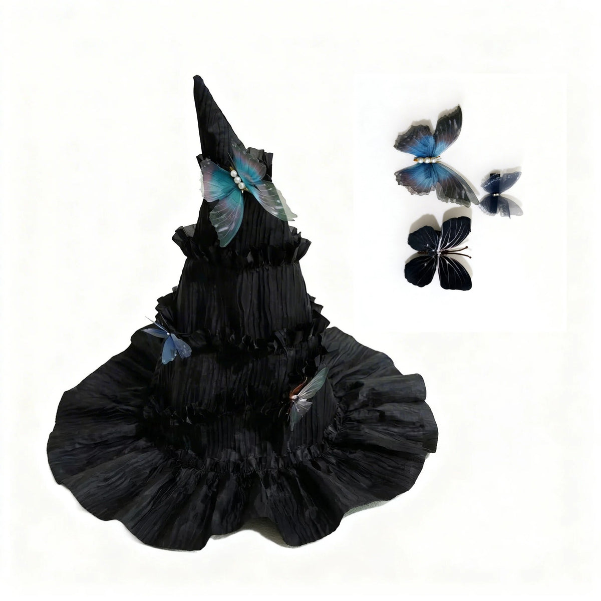 Ruffled Witch Hat With Detachable Butterflies - Black - 6