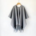 Fringed Open Front Ruana Wrap Scarf - Grey