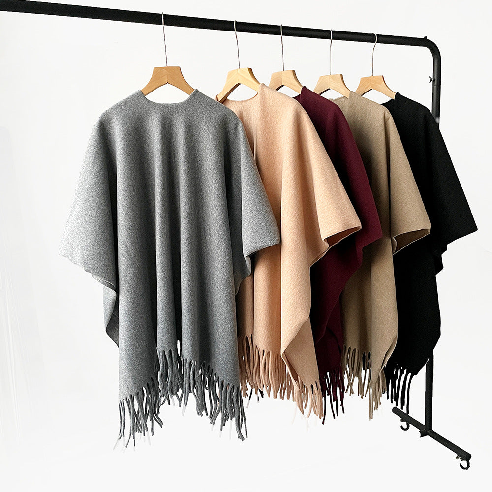 Fringed Open Front Ruana Wrap Scarf