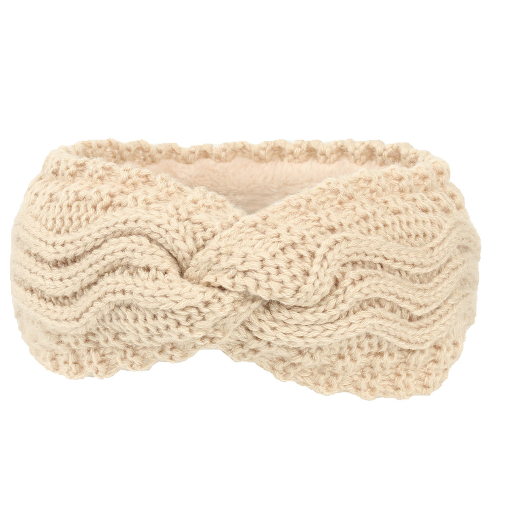 Wave Cable Knit Twist Headband - Beige