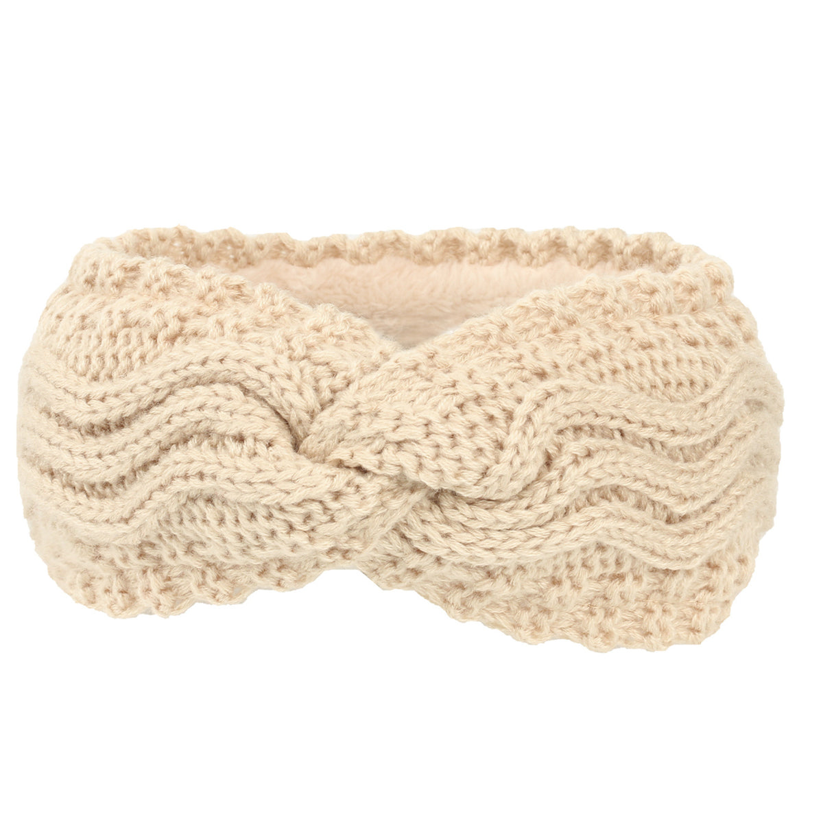 Wave Cable Knit Twist Headband - Beige