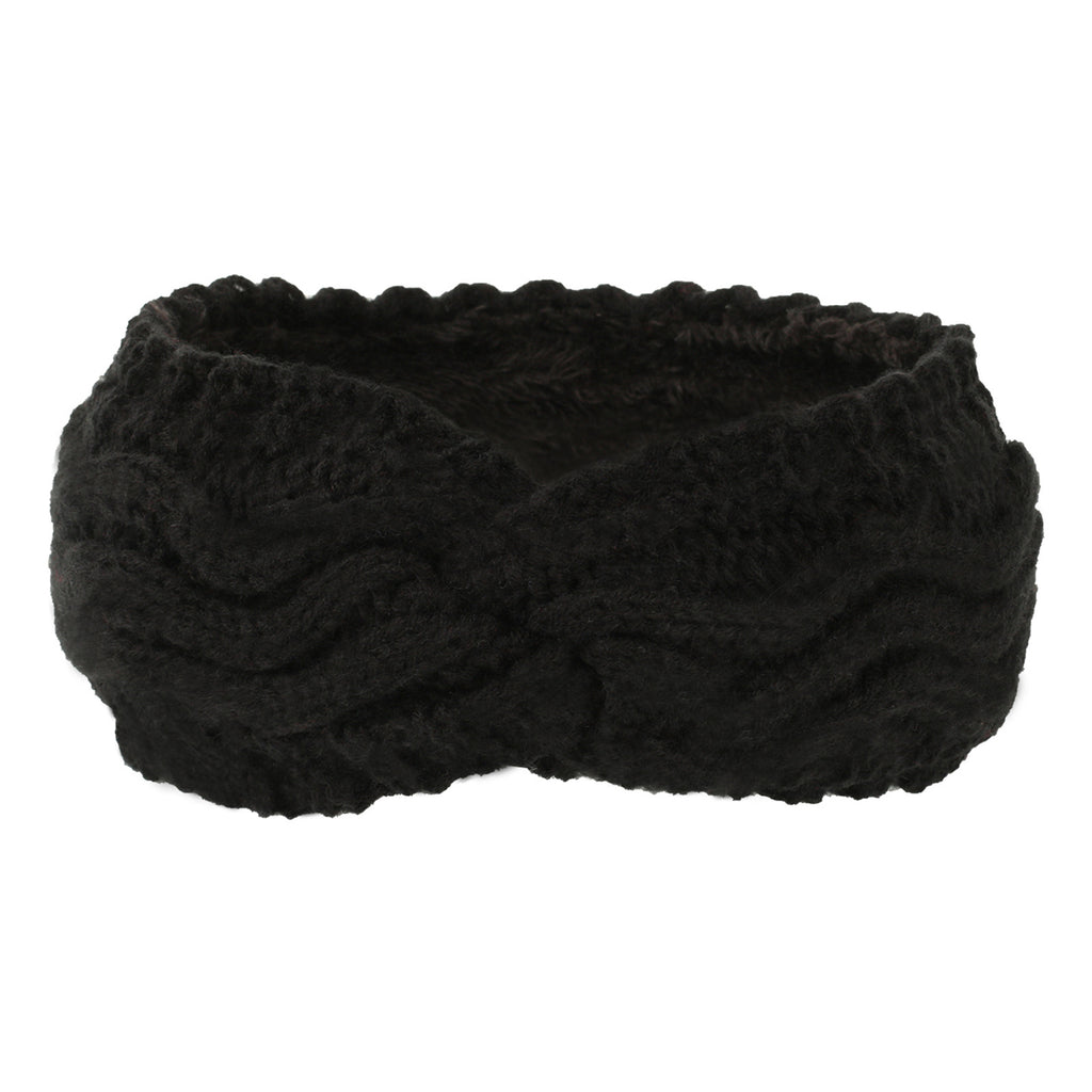 Wave Cable Knit Twist Headband - Black