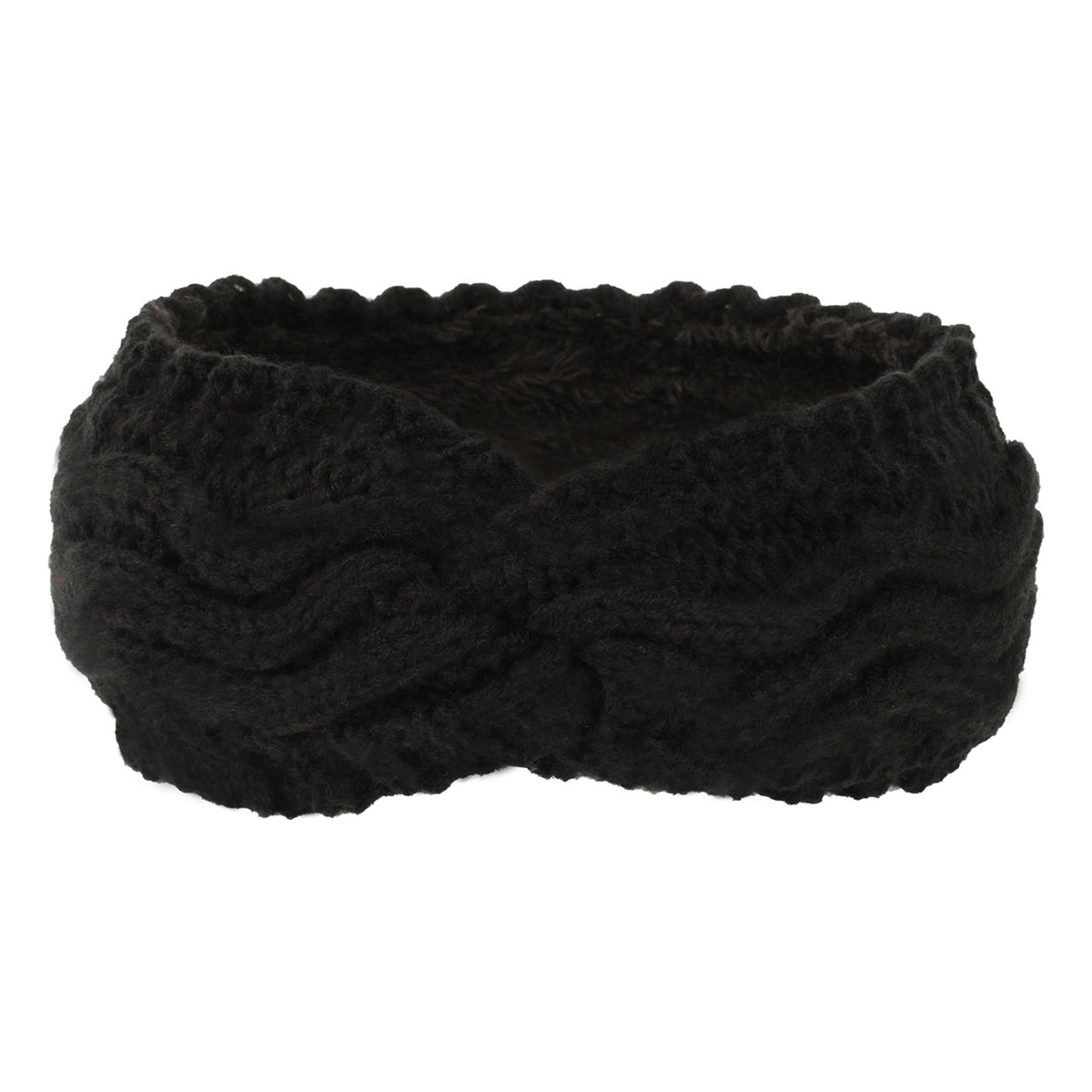 Wave Cable Knit Twist Headband - Black