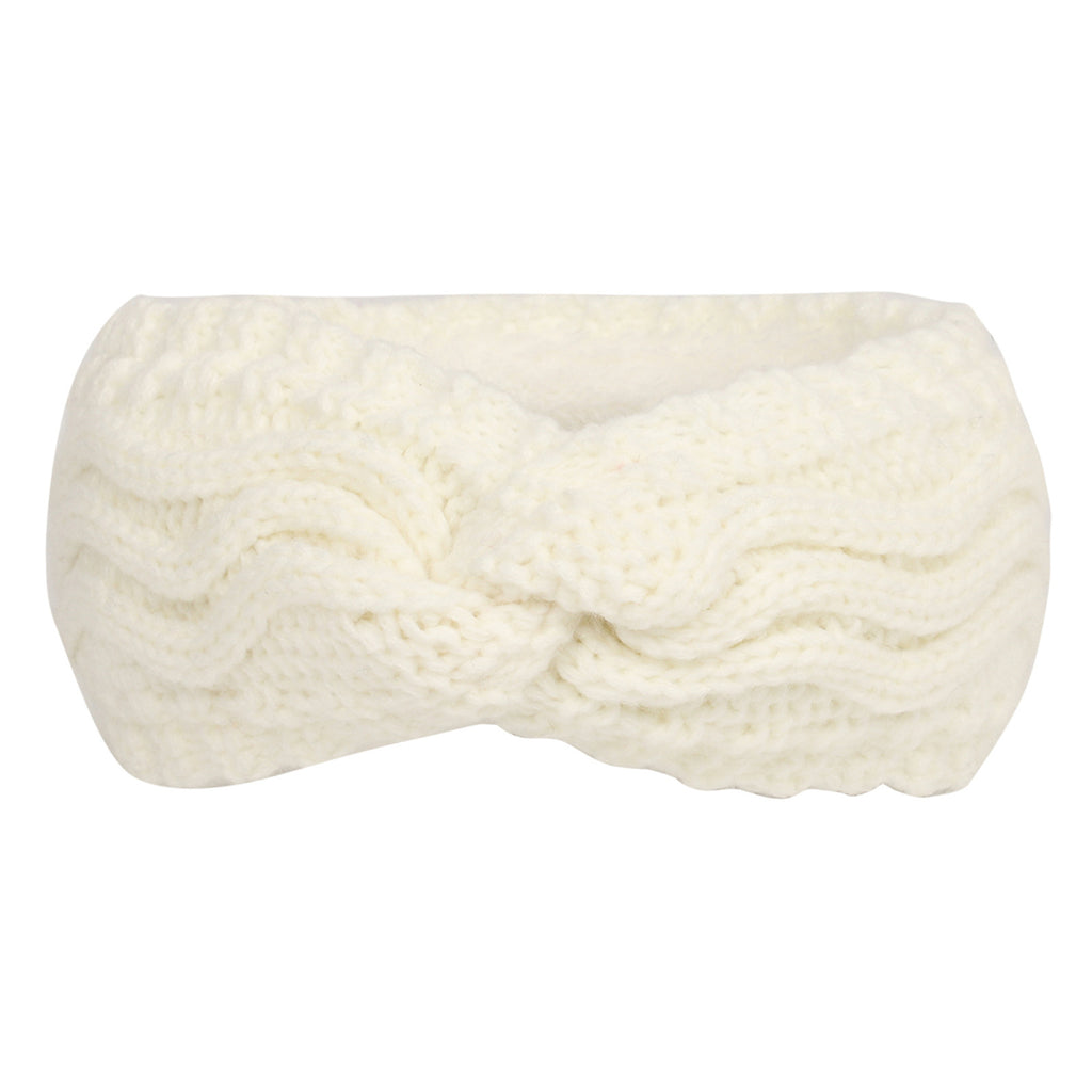 Wave Cable Knit Twist Headband - White