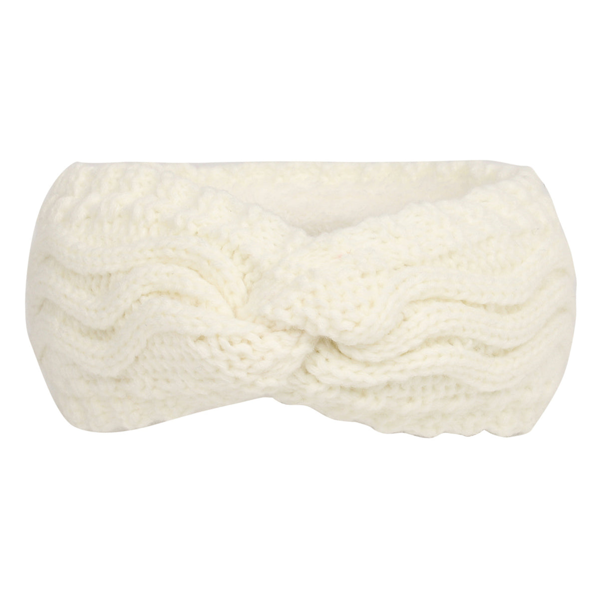 Wave Cable Knit Twist Headband - White