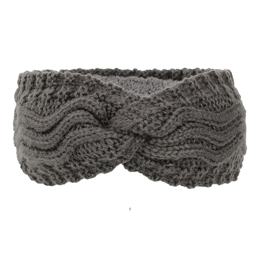 Wave Cable Knit Twist Headband - charcoal