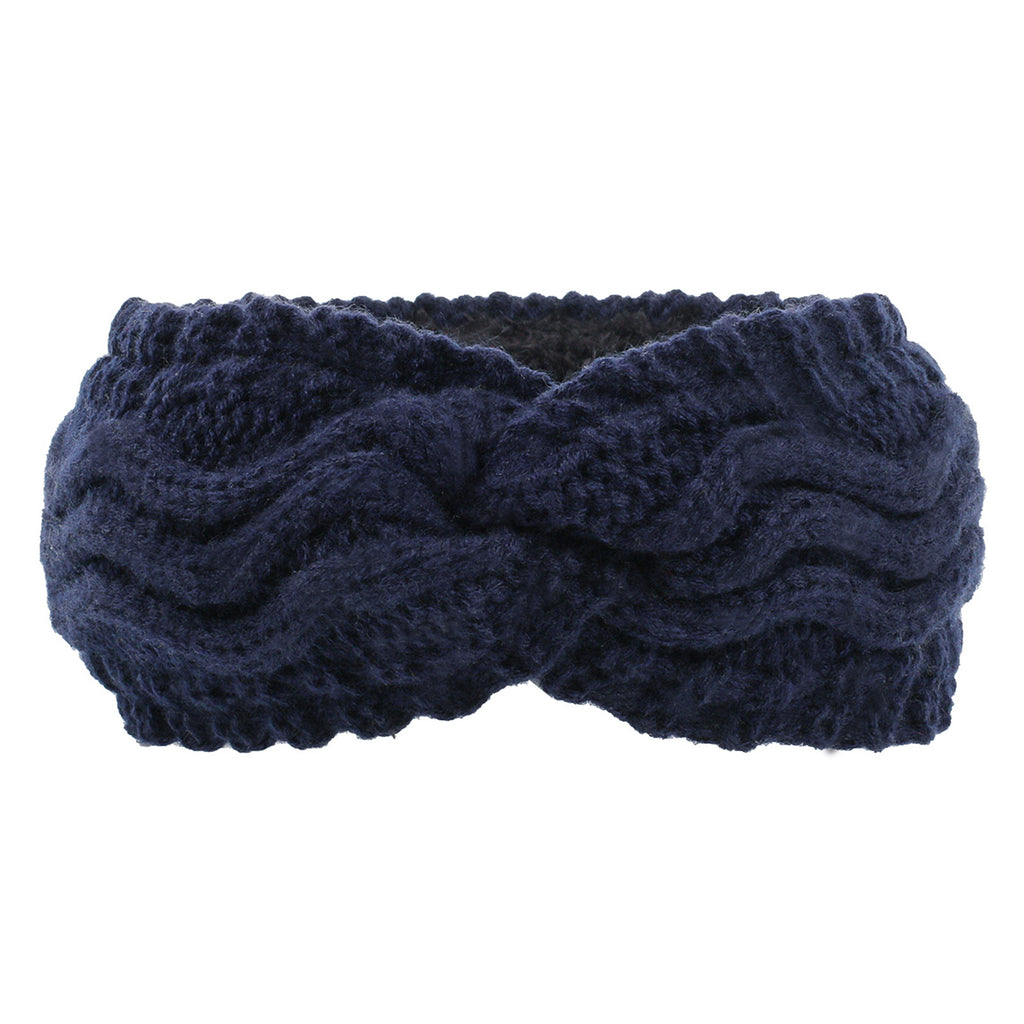 Wave Cable Knit Twist Headband - navy