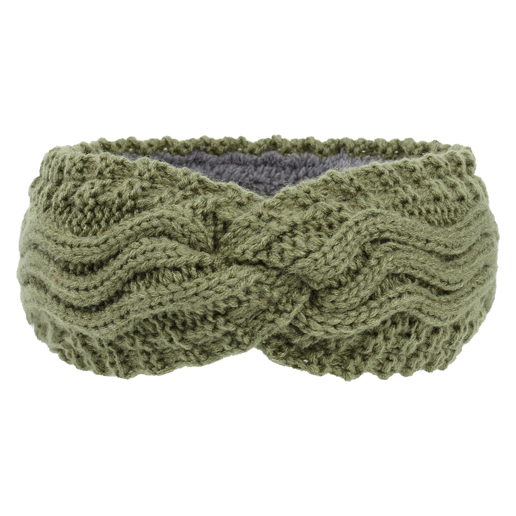 Wave Cable Knit Twist Headband - olive