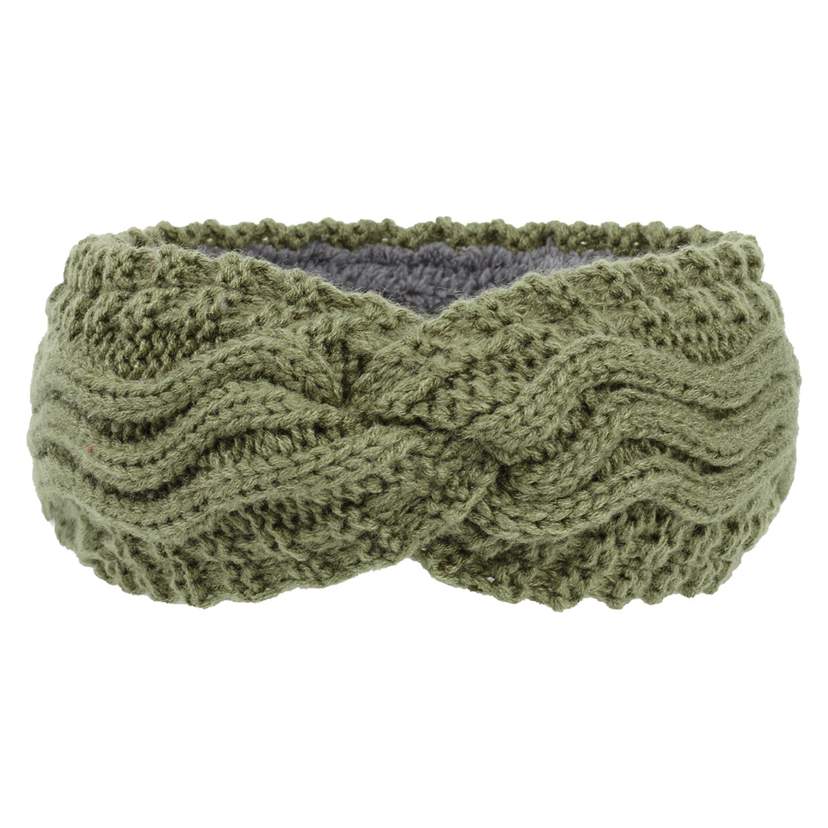 Wave Cable Knit Twist Headband - olive