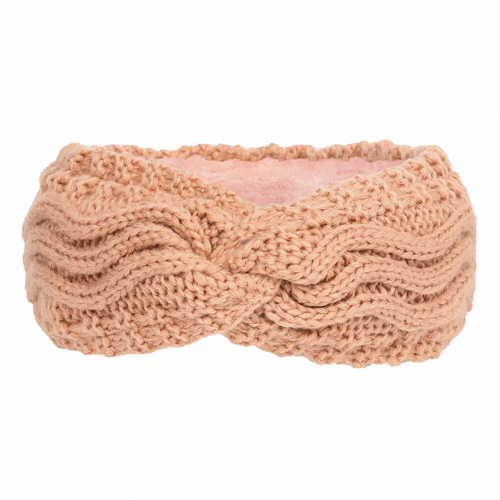 Wave Cable Knit Twist Headband - salmon