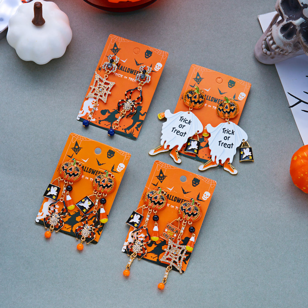Pumpkin Spider Charm Statement Dangle Earrings - NO-1 - 1