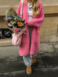 Fuzzy Longline Open Front Duster Cardigan - Rose