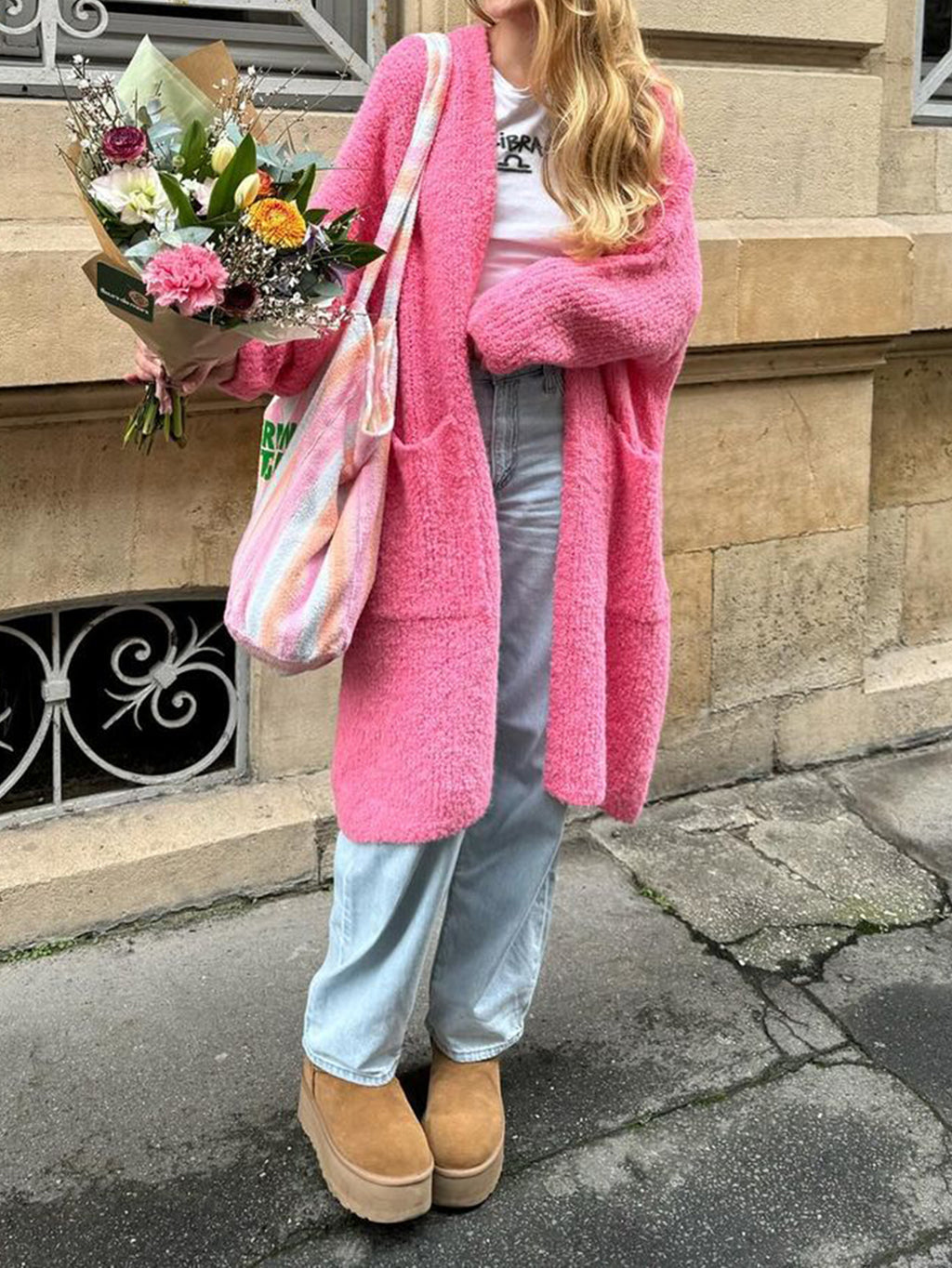Fuzzy Longline Open Front Duster Cardigan - Rose - 2