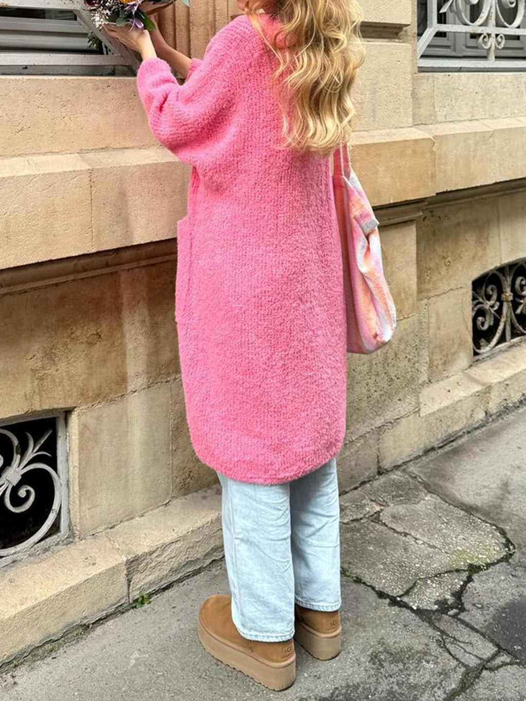 Fuzzy Longline Open Front Duster Cardigan - Rose - 3