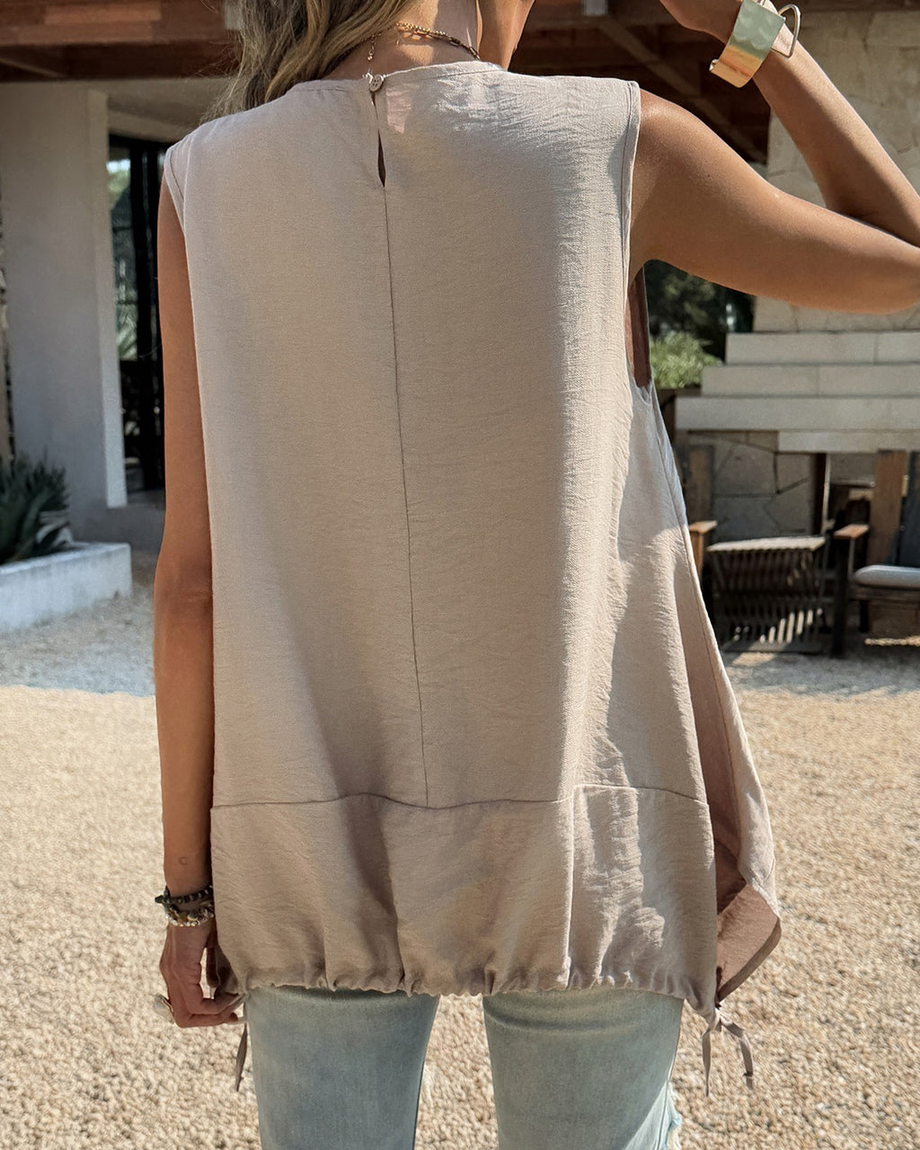 Sleeveless Bubble Hem Longline Tank Top - Khaki - 2