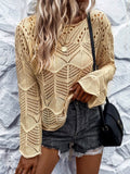 Pointelle Crochet Knit Bell Sleeve Sweater - Yellow
