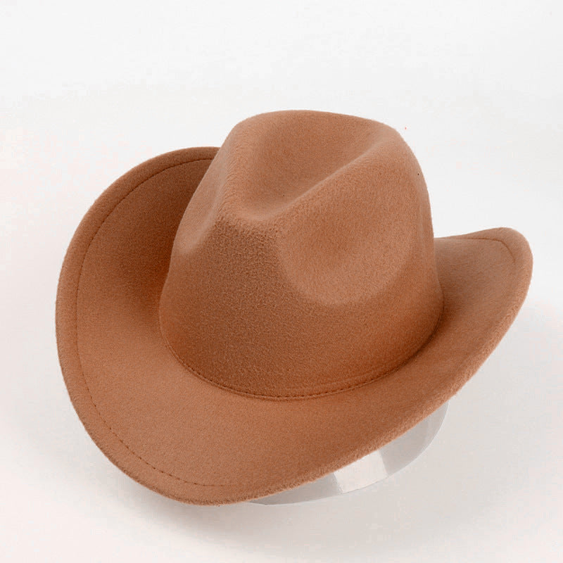 Curled Brim Felt Western Cowboy Hat - Khaki