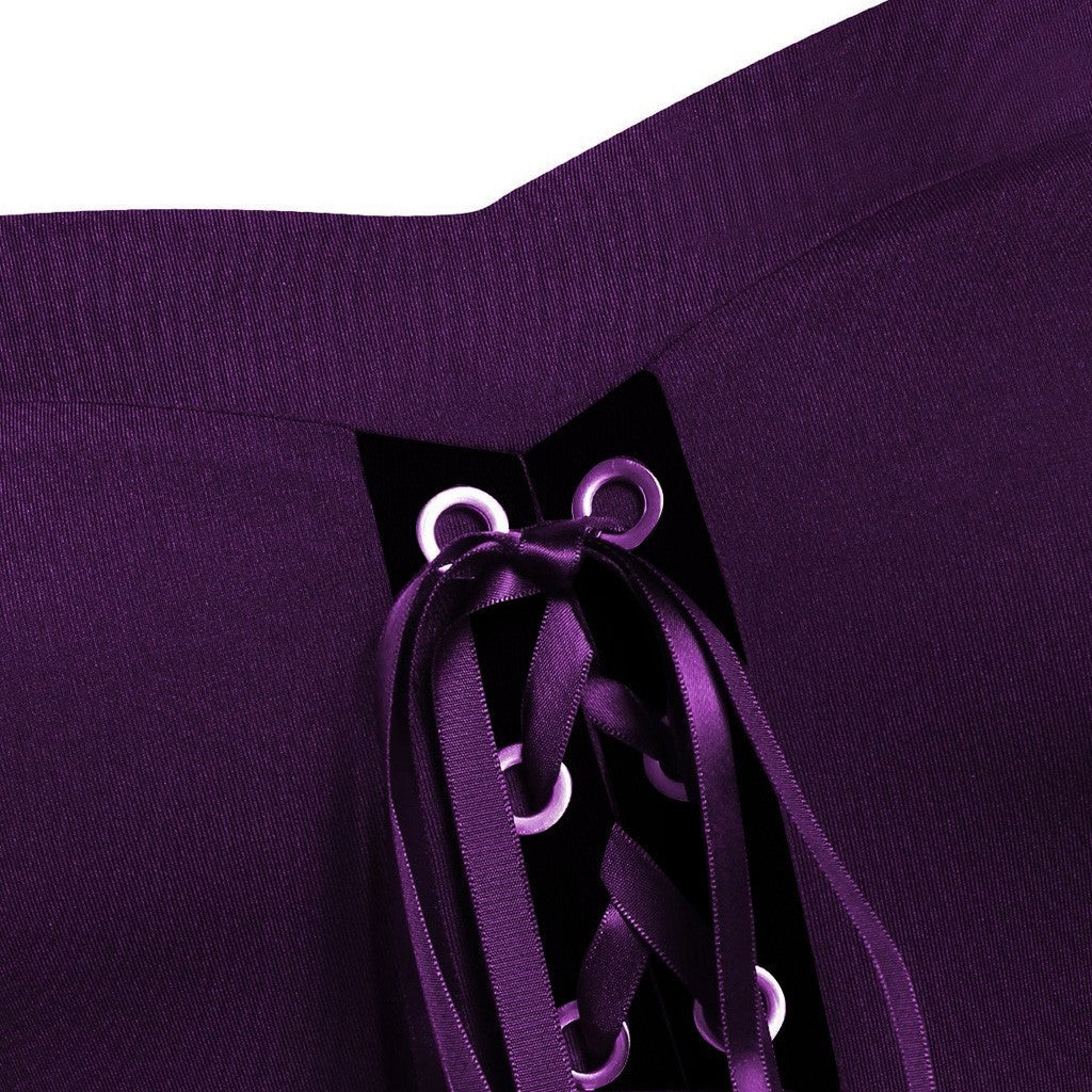 Sheer Mesh Bell Sleeve Lace Up Midi Dress - Purple - 4