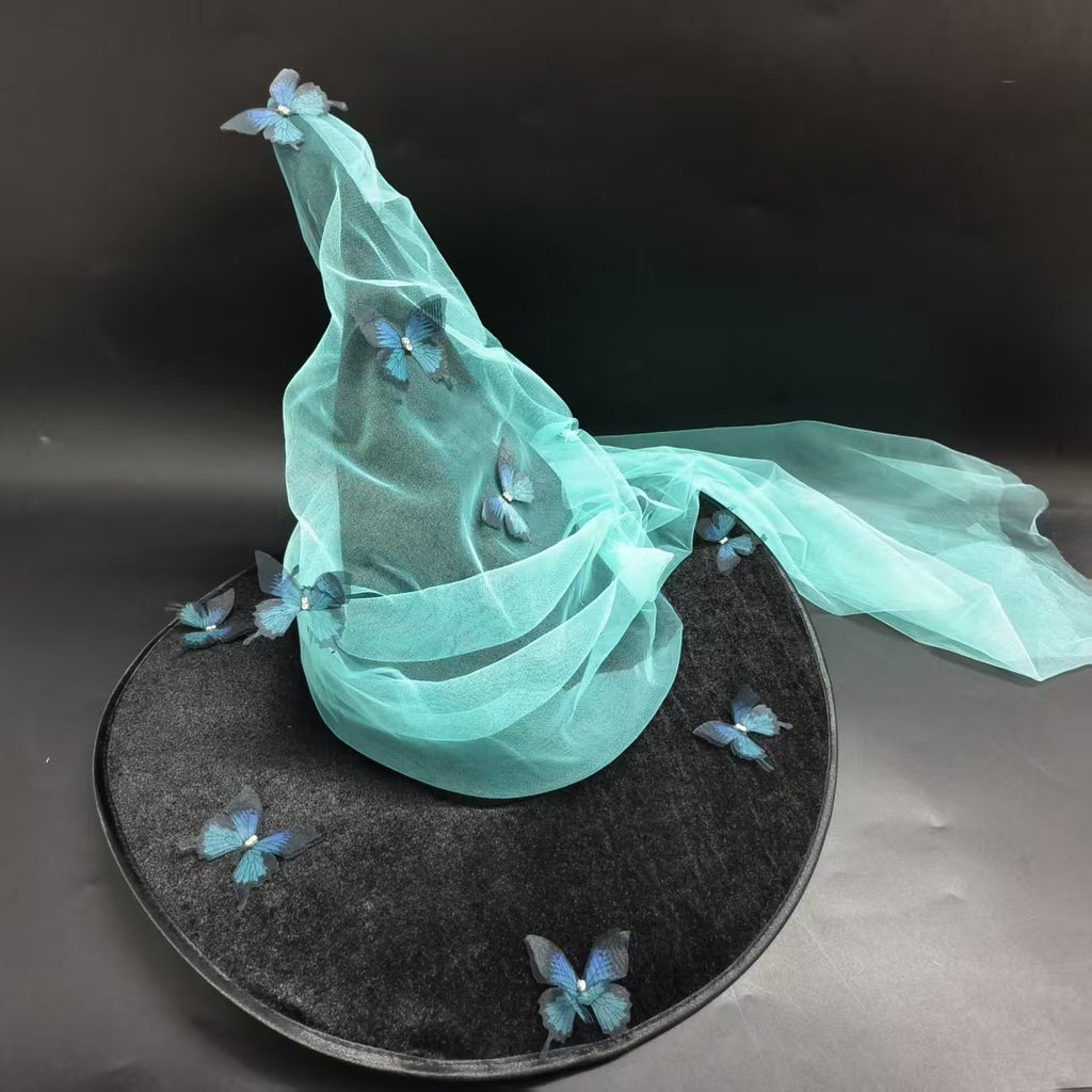Butterfly Witch Hat With Draped Organza Sash - Black - 1