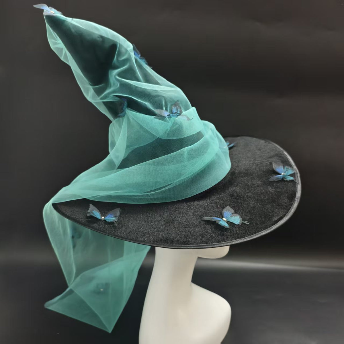 Butterfly Witch Hat With Draped Organza Sash - Black - 2