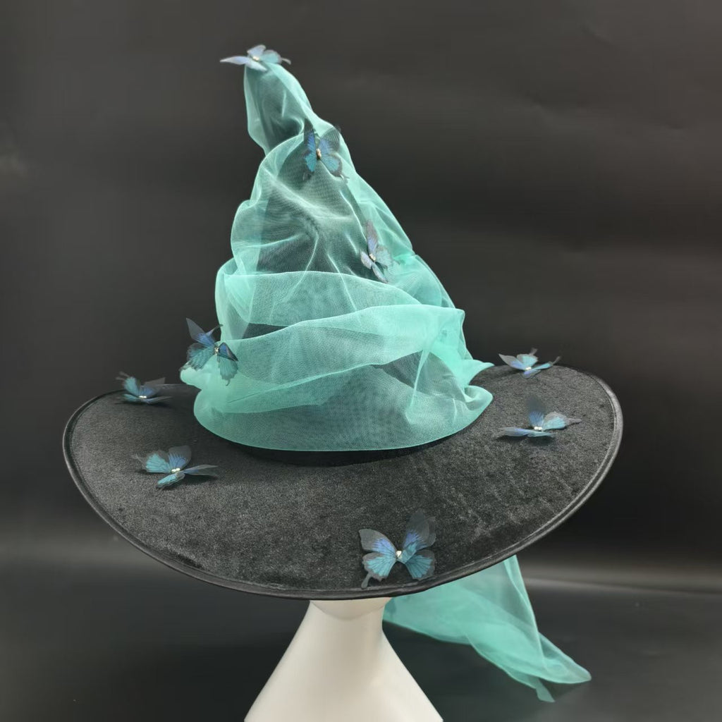 Butterfly Witch Hat With Draped Organza Sash - Black - 3