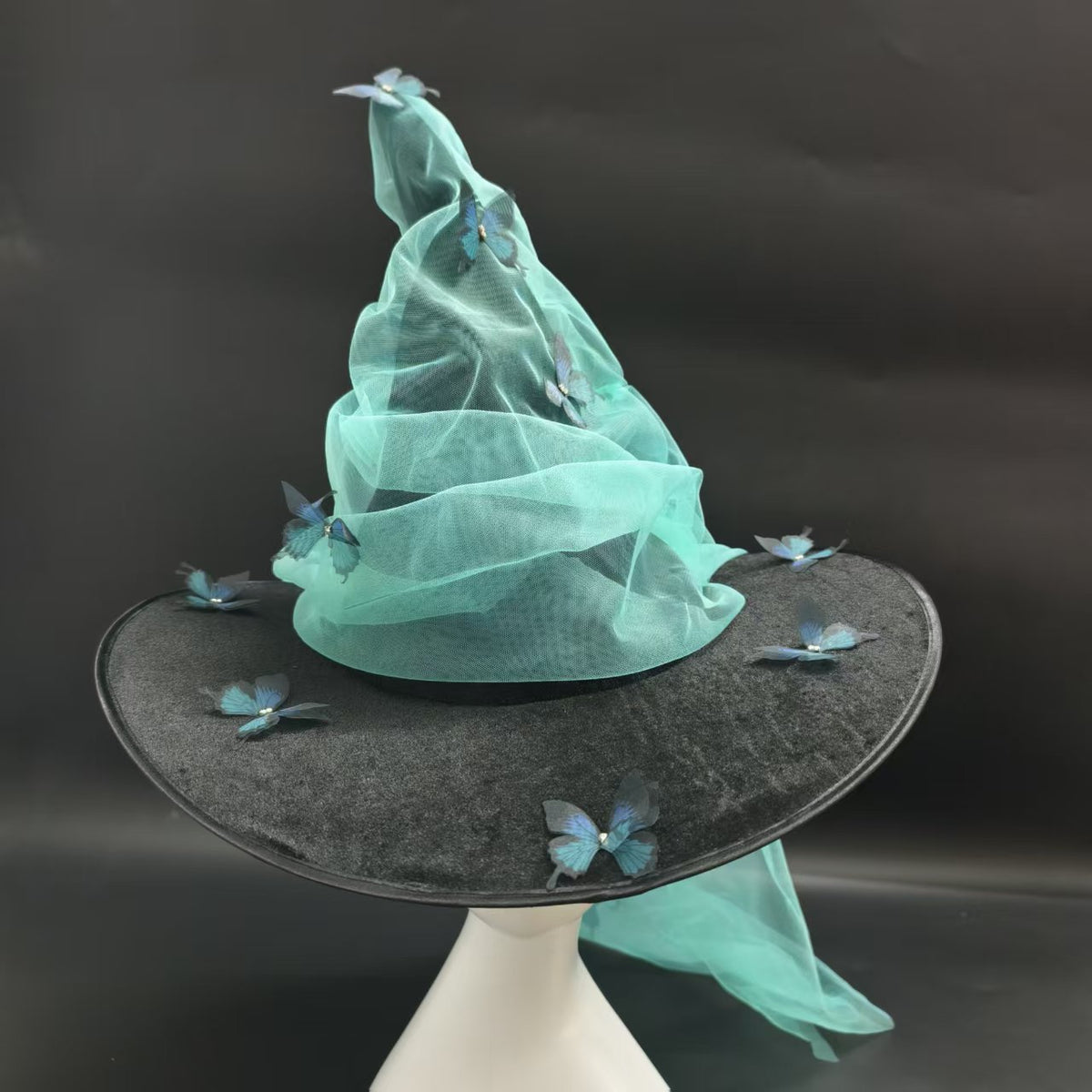 Butterfly Witch Hat With Draped Organza Sash - Black - 3