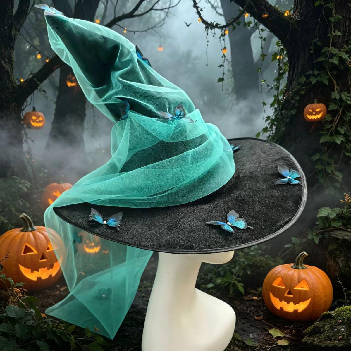 Butterfly Witch Hat With Draped Organza Sash - Black - 4
