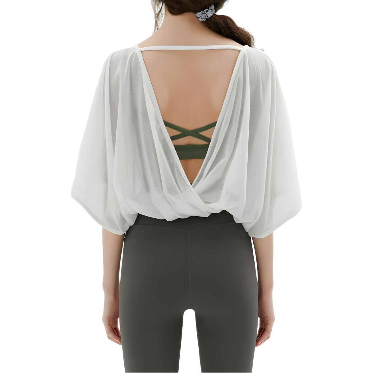 Sheer Open Back Batwing Cropped Yoga Cover Up Top