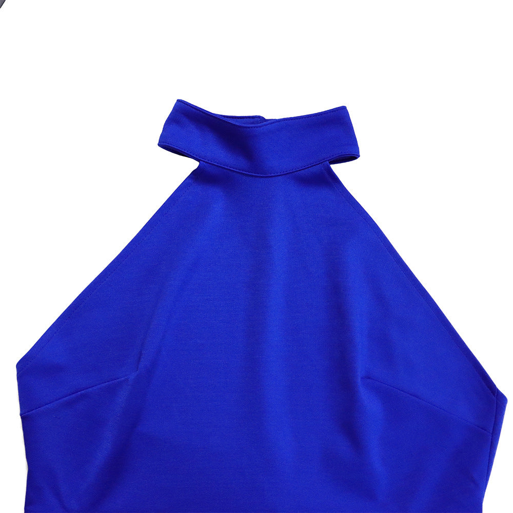 Halter Neck High Low Top and Pleated Pant Set - Bluewhite - 6