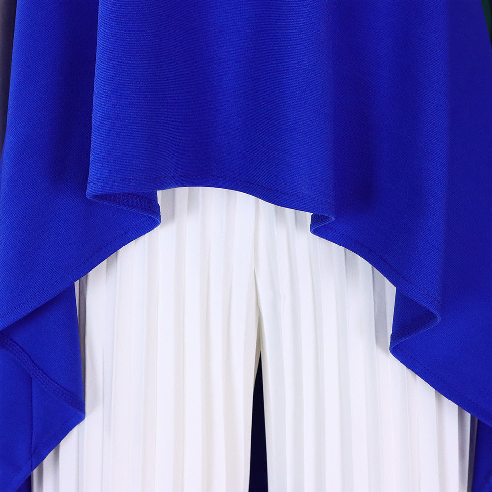 Halter Neck High Low Top and Pleated Pant Set - Bluewhite - 8