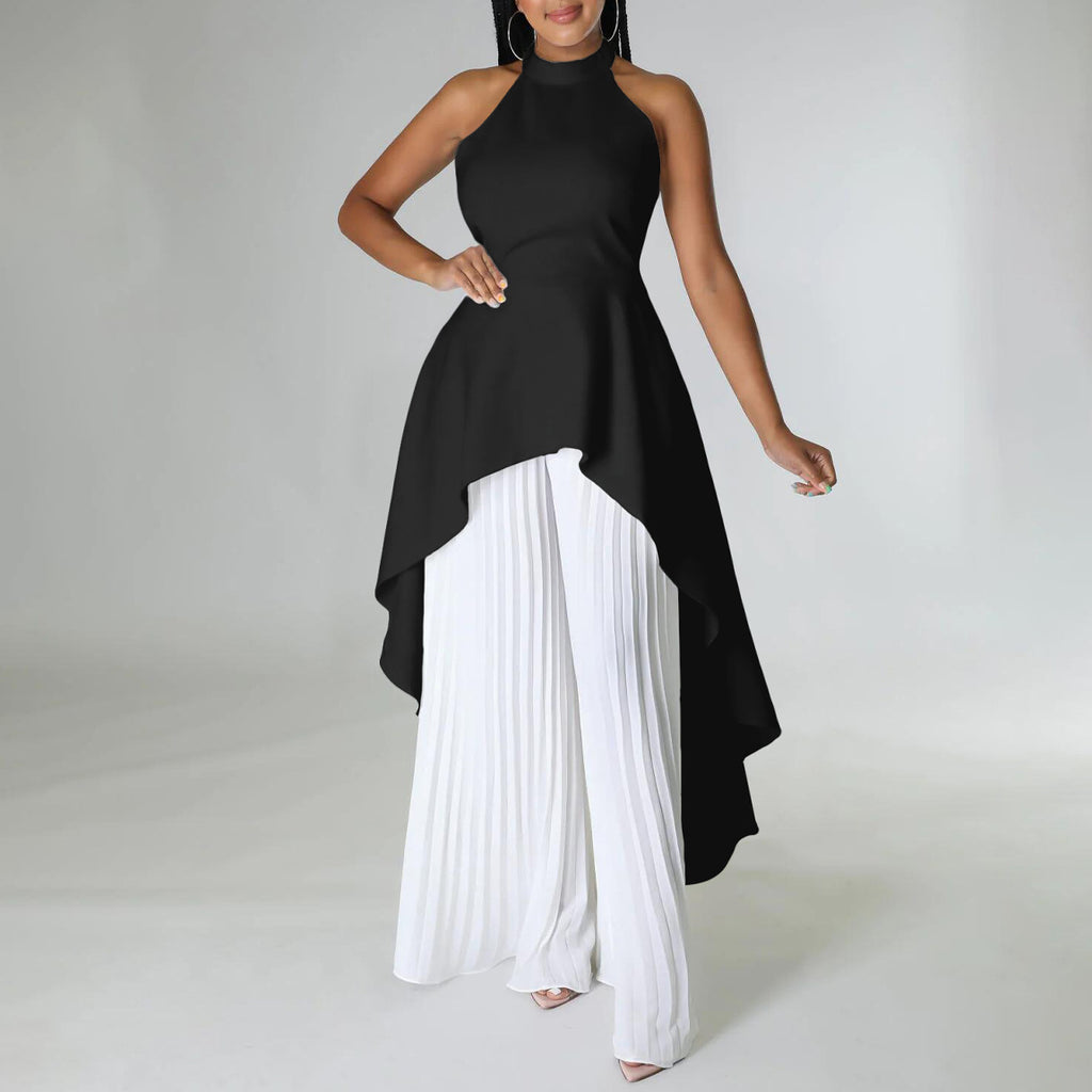Halter Neck High Low Top and Pleated Pant Set