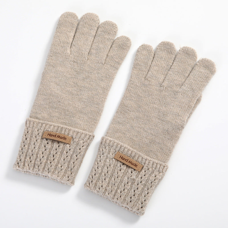 Cable Cuff Knit Winter Gloves - Beige