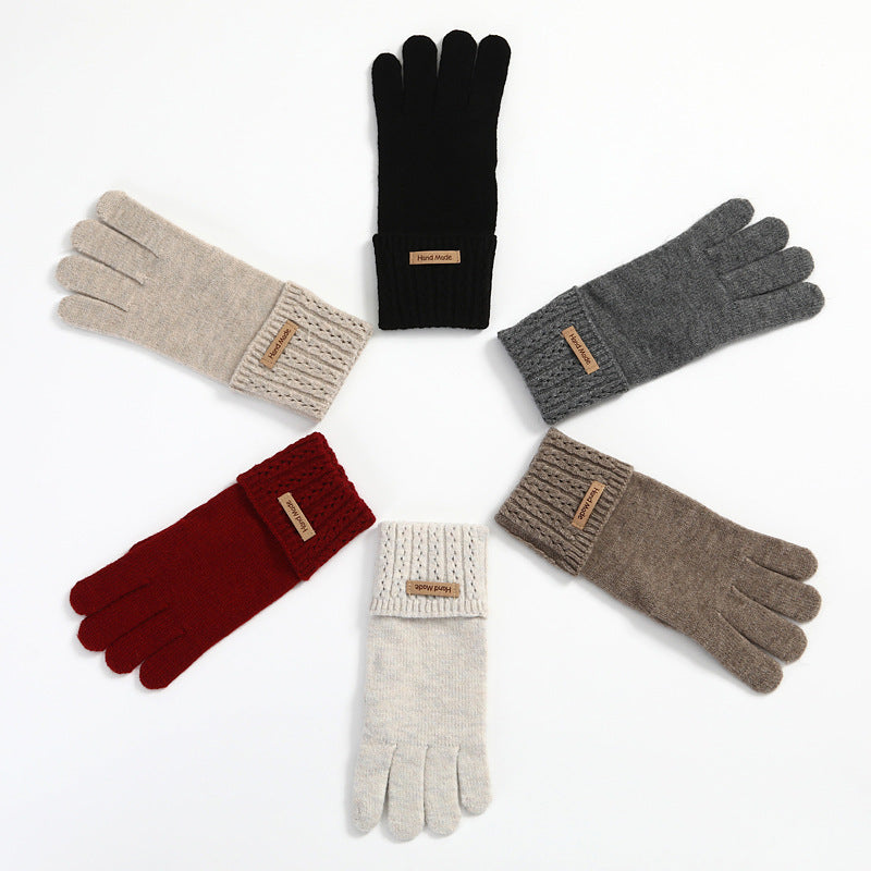 Cable Cuff Knit Winter Gloves - Beige - 1