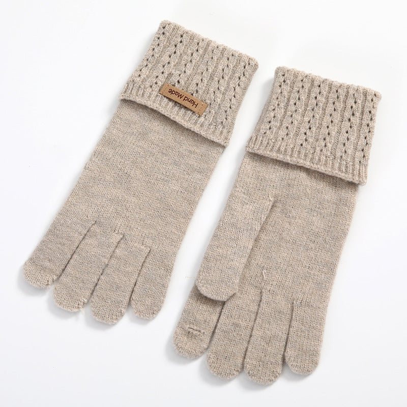 Cable Cuff Knit Winter Gloves - Beige - 2