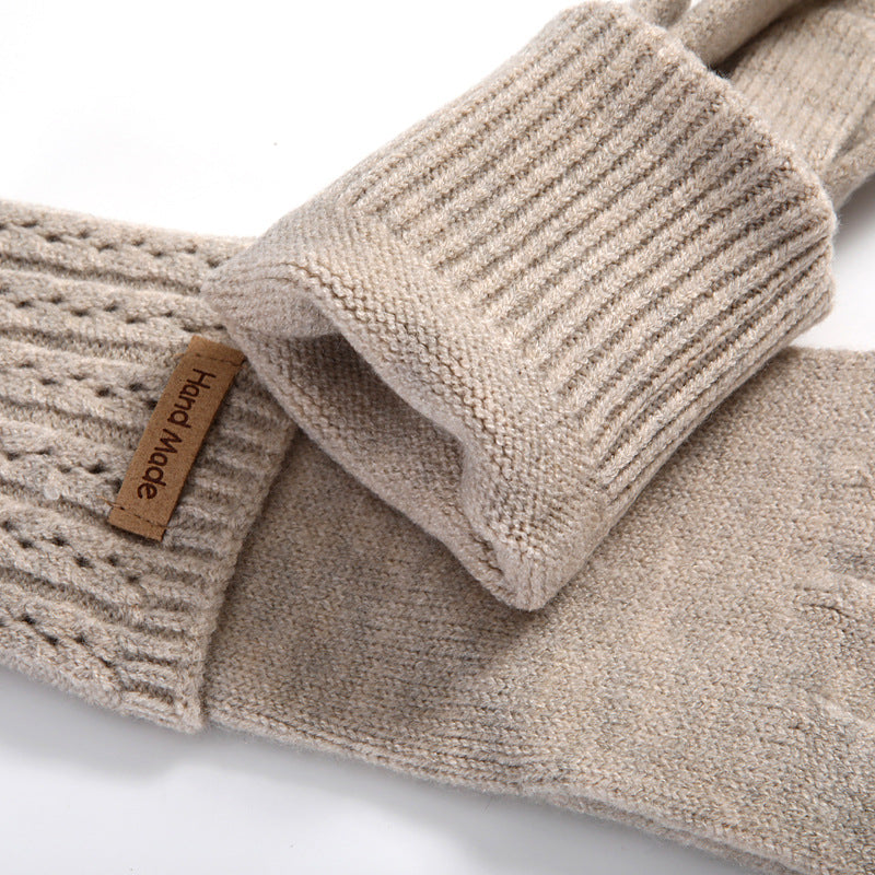 Cable Cuff Knit Winter Gloves - Beige - 5