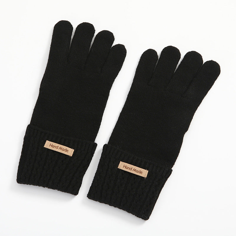 Cable Cuff Knit Winter Gloves - Black