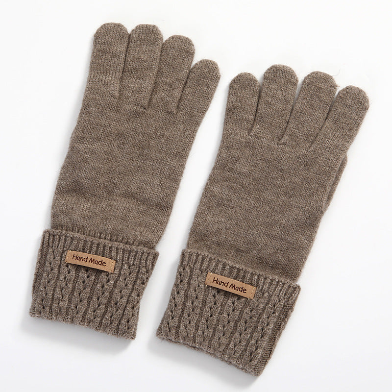 Cable Cuff Knit Winter Gloves - Khaki