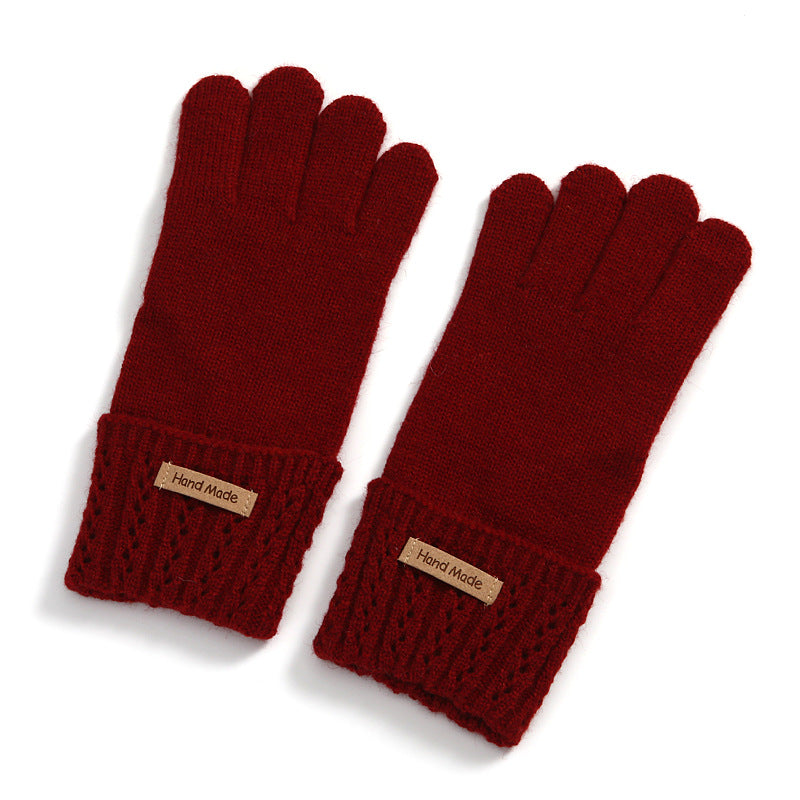 Cable Cuff Knit Winter Gloves - WineRed