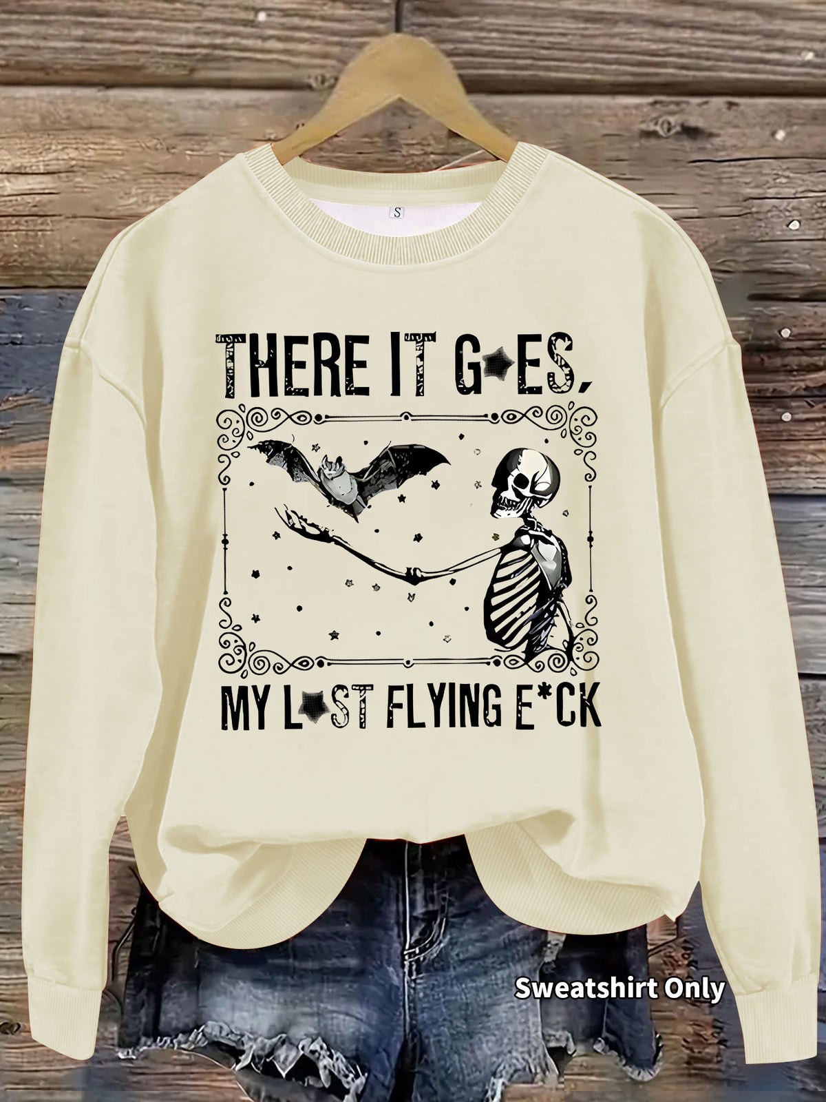 Skeleton Graphic Halloween Crewneck Sweatshirt - Apricot
