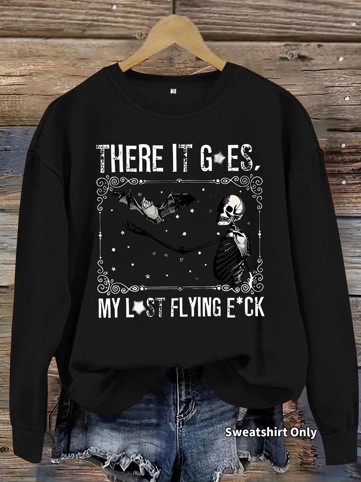 Skeleton Graphic Halloween Crewneck Sweatshirt - Black