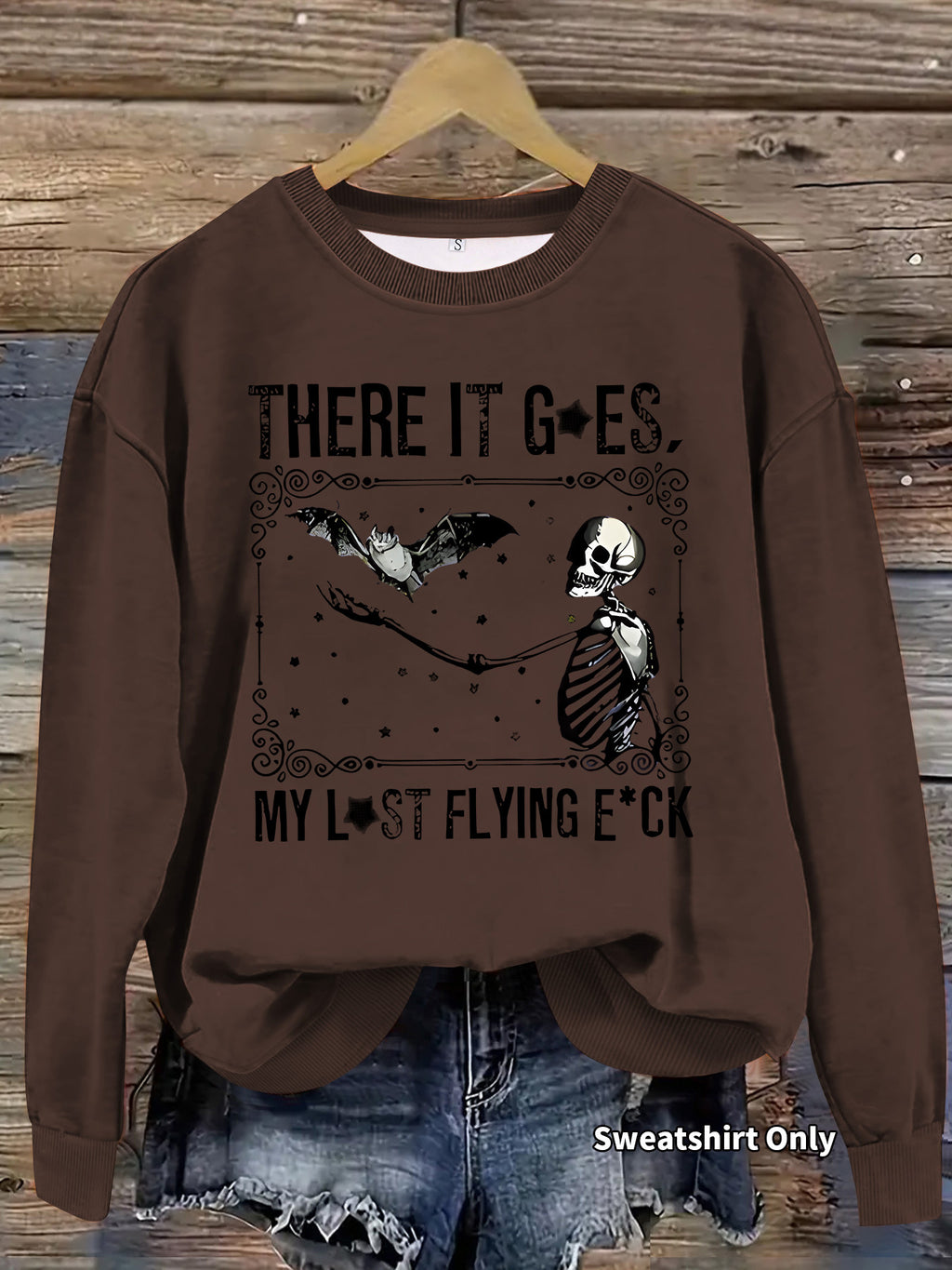 Skeleton Graphic Halloween Crewneck Sweatshirt - Coffee