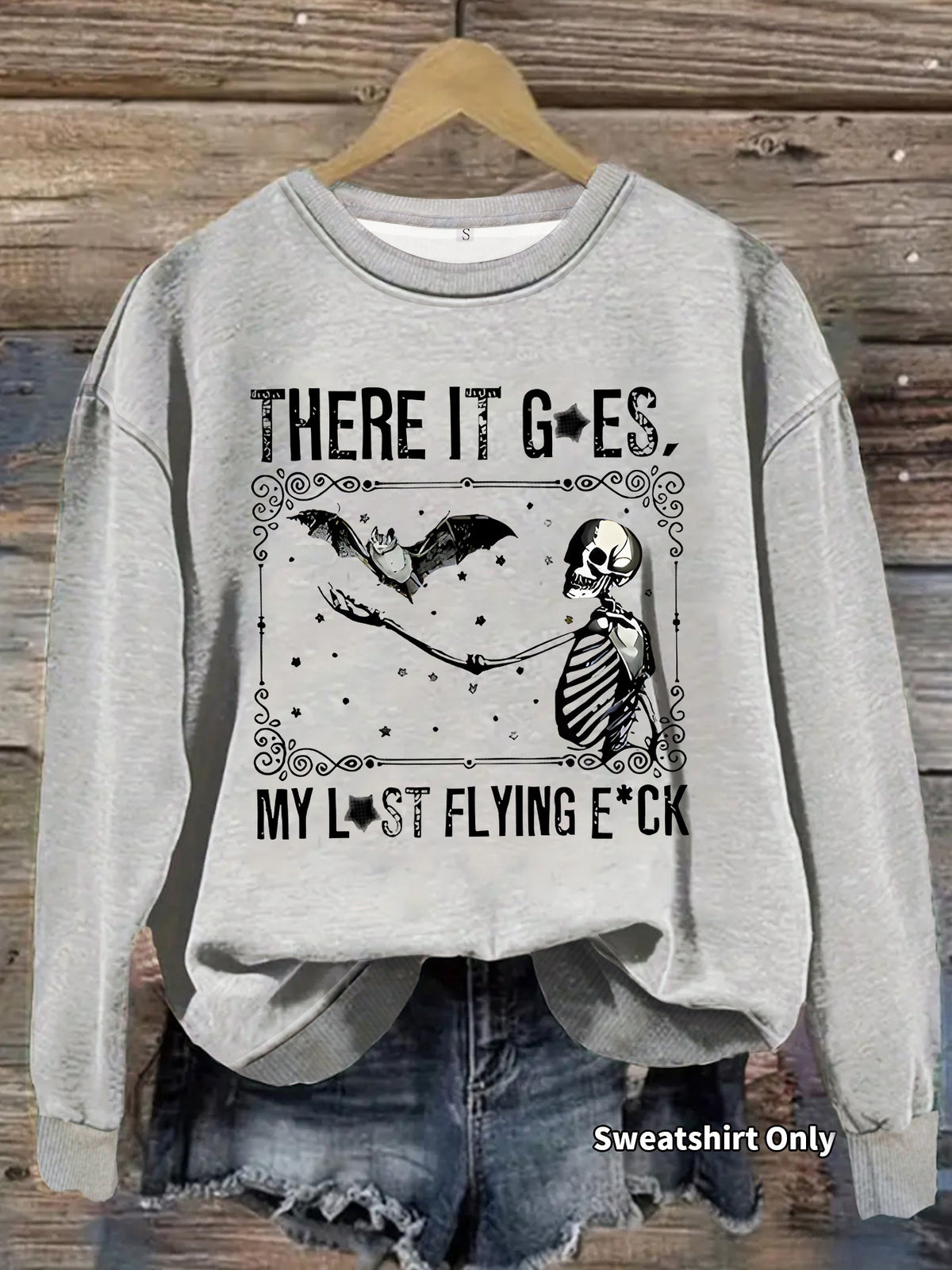 Skeleton Graphic Halloween Crewneck Sweatshirt - Grey