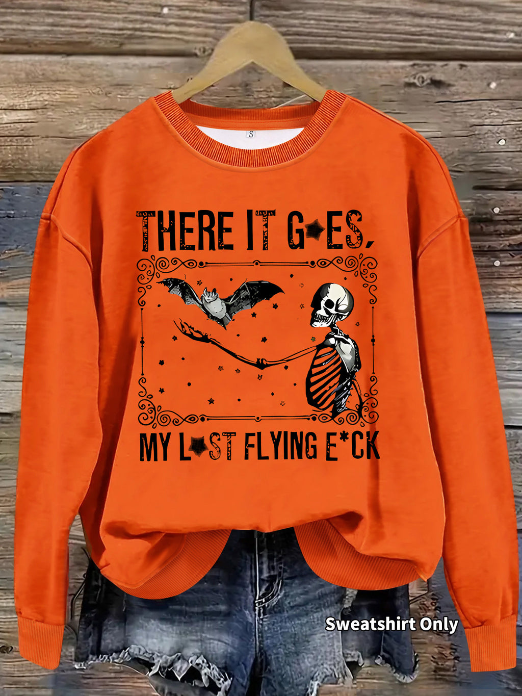 Skeleton Graphic Halloween Crewneck Sweatshirt - Orange